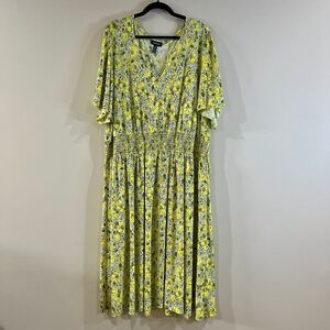 ModCloth Yellow Floral Smocked Midi Dress size 4X